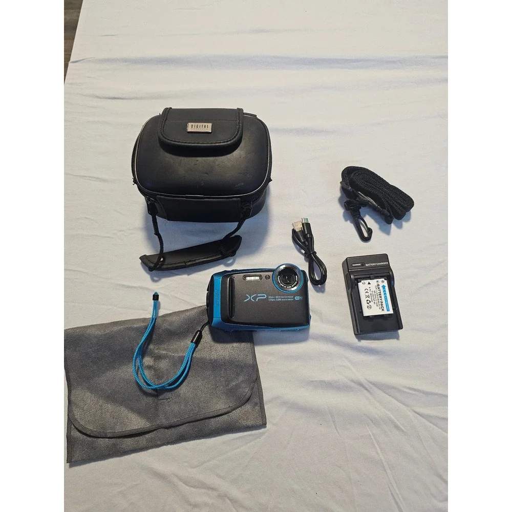 Fujifilm FinePix XP120 Waterproof Digital Camera Blue 16.4MP 5x Zoom WiFi Bundle